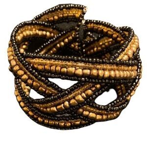 Cuff Bracelet Copper and Black Vintage Woven Beaded Adjustable One Size